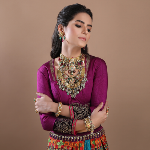 22K GOLD  POLKI NECKLACE STUDDED WITH RUBY, EMERALD AND PEARLS