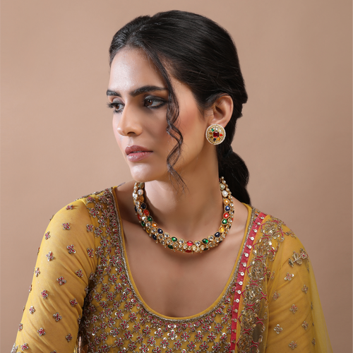 22K GOLD  POLKI NAVRATNA EARRINGS STUDDED WITH NATURAL GEM STONES