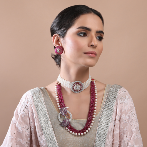 18K GOLD  FUSION EARRINGS STUDDED WITH UNCUT DIAMOND AND RUBIES