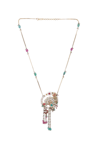 18K GOLD  POLKI NECKLACE STUDDED WITH PEARL AND NATURAL GEM STONES