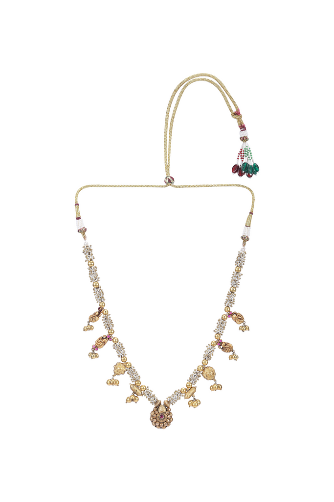 22K GOLD TEMPLE  NECKLACE WITH PEARL STRING