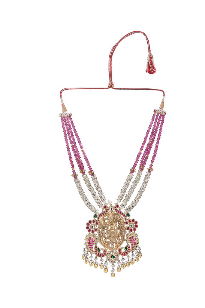 22K GOLD  NECKLACE  STUDDED WITH RUBY AND UNCUT DIAMONDS  /STRINGS : PEARL AND RUBIES