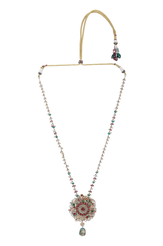 18K GOLD  POLKI NECKLACE STUDDED WITH PEARL AND NATURAL GEM STONES
