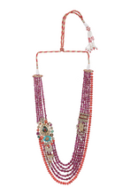 Load image into Gallery viewer, 18K GOLD  POLKI NECKLACE STUDDED WITH NATURAL GEM STONES/ RUBY AND CORAL STRINGS