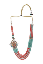Load image into Gallery viewer, 18K GOLD POLKI NECKLACE WITH CORAL STRINGS STUDDED WITH NATURAL GEM STONES