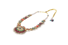 Load image into Gallery viewer, 18K GOLD  POLKI NECKLACE STUDDED WITH EMERALD CORAL AND RUBIES