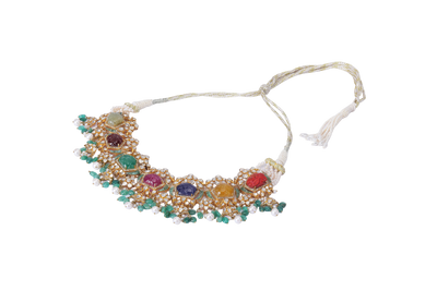 14K GOLD DIAMOND FUSION NECKLACE WITH NAVRATNA STONE AND DIAMONDS