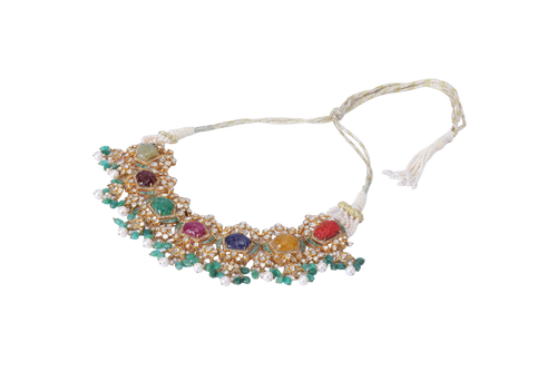 14K GOLD DIAMOND FUSION NECKLACE WITH NAVRATNA STONE AND DIAMONDS
