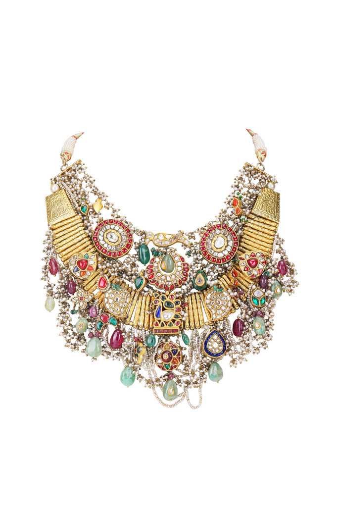 22K GOLD  POLKI NECKLACE STUDDED WITH RUBY, EMERALD AND PEARLS