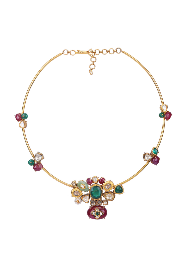 18K GOLD  POLKI NECKLACE STUDDED WITH RUBY & EMERALD