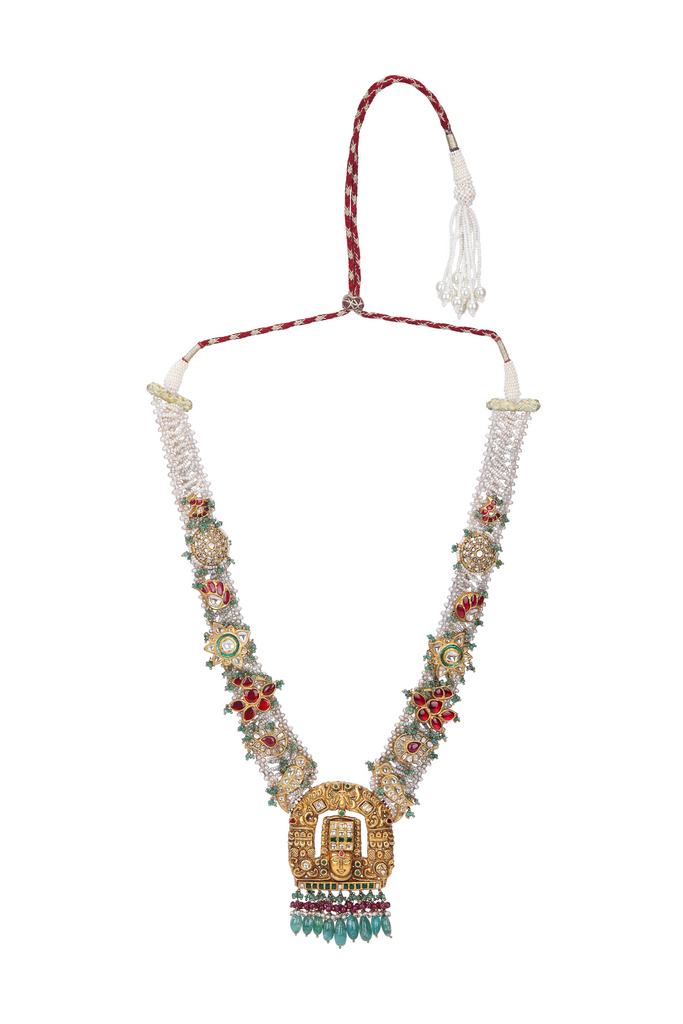 22K GOLD  POLKI NECKLACE STUDDED WITH RUBY,  EMERALD AND PEARLS