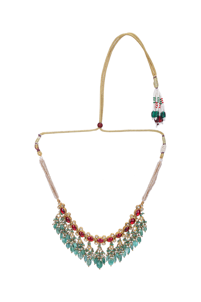 22K GOLD  POLKI NECKLACE STUDDED WITH NATURAL GEM STONES