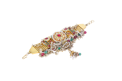22K GOLD BRACELET STUDDED WITH UNCUT DIAMONDS AND NATUARL GEM STONES
