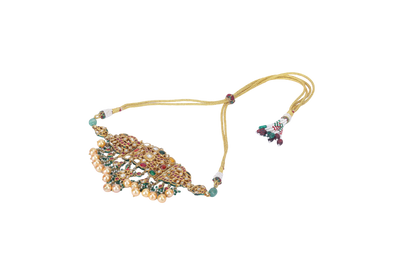 22K GOLD NAVRATNA NECKLACE STUDDED WITH NATURAL GEM STONES AND UNCUT DIAMONDS
