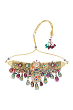 Load image into Gallery viewer, 22K GOLD  NECKLACE STUDDED WITH UNCUT DIAMONDS AND NATUARL GEM STONES