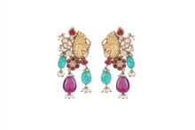 Load image into Gallery viewer, 22K GOLD POLKI EARRINGS WITH RUBY AND EMERALD HANGINGS