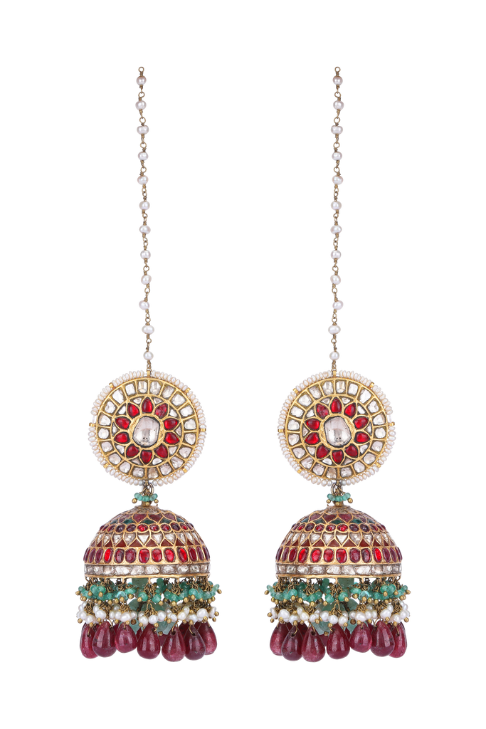 22K GOLD  POLKI EARRINGS WITH RUBY AND PEARLS