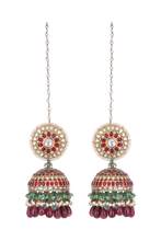 Load image into Gallery viewer, 22K GOLD  POLKI EARRINGS WITH RUBY AND PEARLS