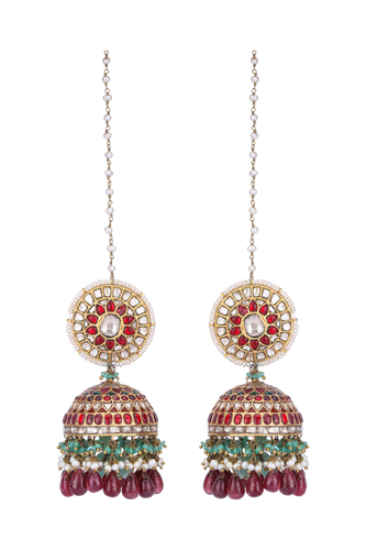 22K GOLD  POLKI EARRINGS WITH RUBY AND PEARLS