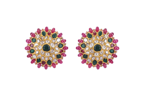 22K GOLD  POLKI EARRINGS STUDDED WITH EMERALD AND RUBBIES