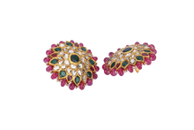 Load image into Gallery viewer, 22K GOLD  POLKI EARRINGS STUDDED WITH EMERALD AND RUBBIES