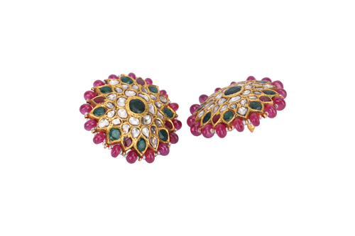 22K GOLD  POLKI EARRINGS STUDDED WITH EMERALD AND RUBBIES