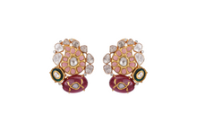Load image into Gallery viewer, 18K GOLD EARRINGS STUDDED WITH RUBY AND UNCUT DIAMONDS