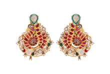 Load image into Gallery viewer, 22K GOLD EARRINGS STUDDED WITH RUBY AND UNCUT DIAMONDS