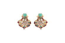 Load image into Gallery viewer, 22K GOLD EARRINGS STUDDED WITH UNCUT DIAMOND, RUBY AND EMERALDS