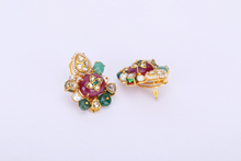 Load image into Gallery viewer, 18K GOLD KUNDAN POLKI EARRINGS STUDED WITH RUBY &amp; EMERALDS