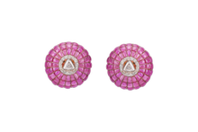 Load image into Gallery viewer, 18K GOLD  FUSION EARRINGS STUDDED WITH UNCUT DIAMOND AND RUBIES