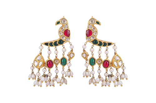 22K GOLD POLKI EARRINGS STUDDED WITH NATURAL GEM STONES