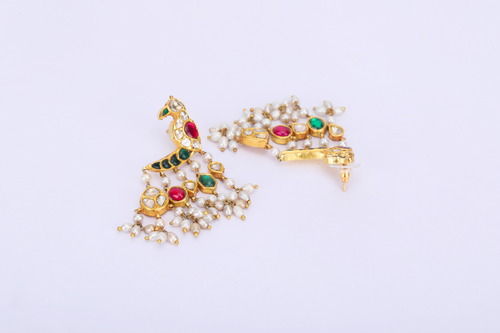 22K GOLD POLKI EARRINGS STUDDED WITH NATURAL GEM STONES