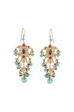 Load image into Gallery viewer, 22K GOLD UNCUT DIAMOND  EARRINGS WITH RUBY AND EMERALD BEADS