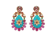 Load image into Gallery viewer, 22K GOLD  POLKI EARRINGS STUDDED WITH TURQUOISE AND RUBBIES