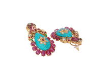 Load image into Gallery viewer, 22K GOLD  POLKI EARRINGS STUDDED WITH TURQUOISE AND RUBBIES
