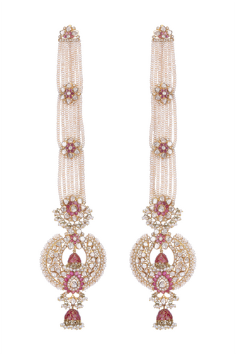 18K GOLD  FUSION EARRINGS STUDDED WITH RUBIE AND UNCUT DIAMONDS