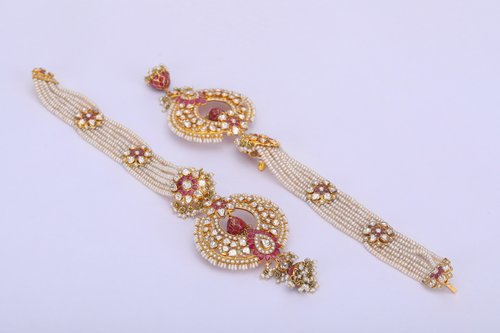 18K GOLD  FUSION EARRINGS STUDDED WITH RUBIE AND UNCUT DIAMONDS