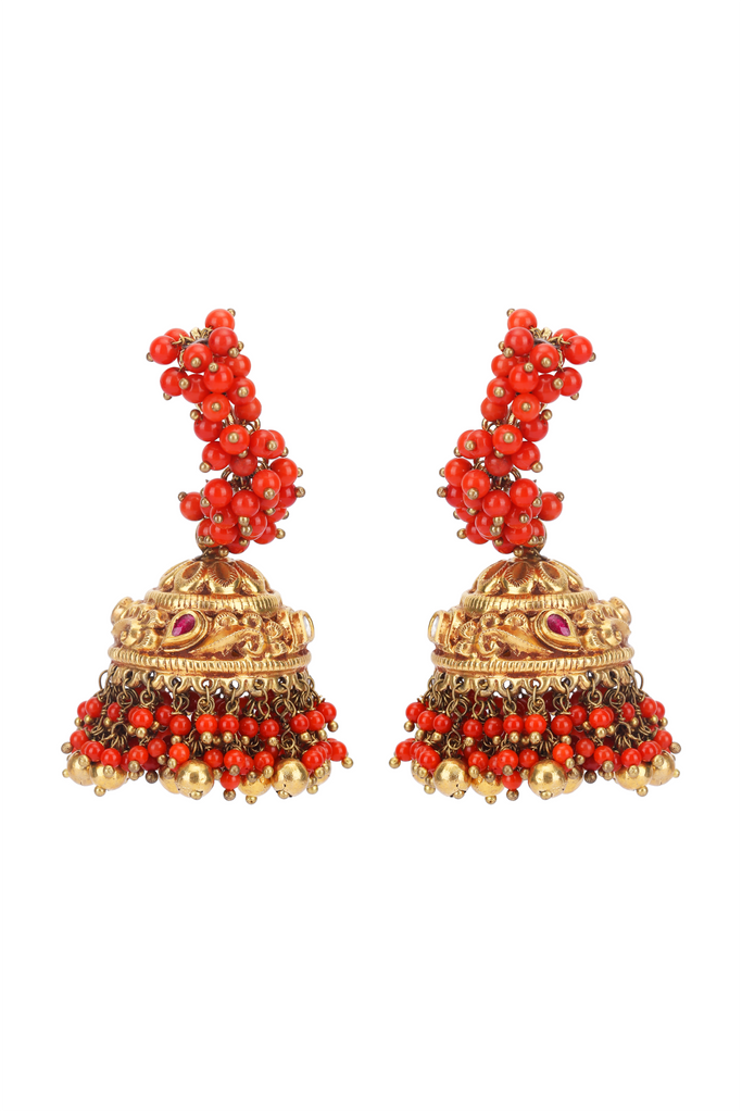 22K GOLD POLKI EARRINGS WITH CORAL BEADS