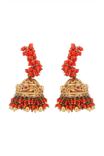 Load image into Gallery viewer, 22K GOLD POLKI EARRINGS WITH CORAL BEADS