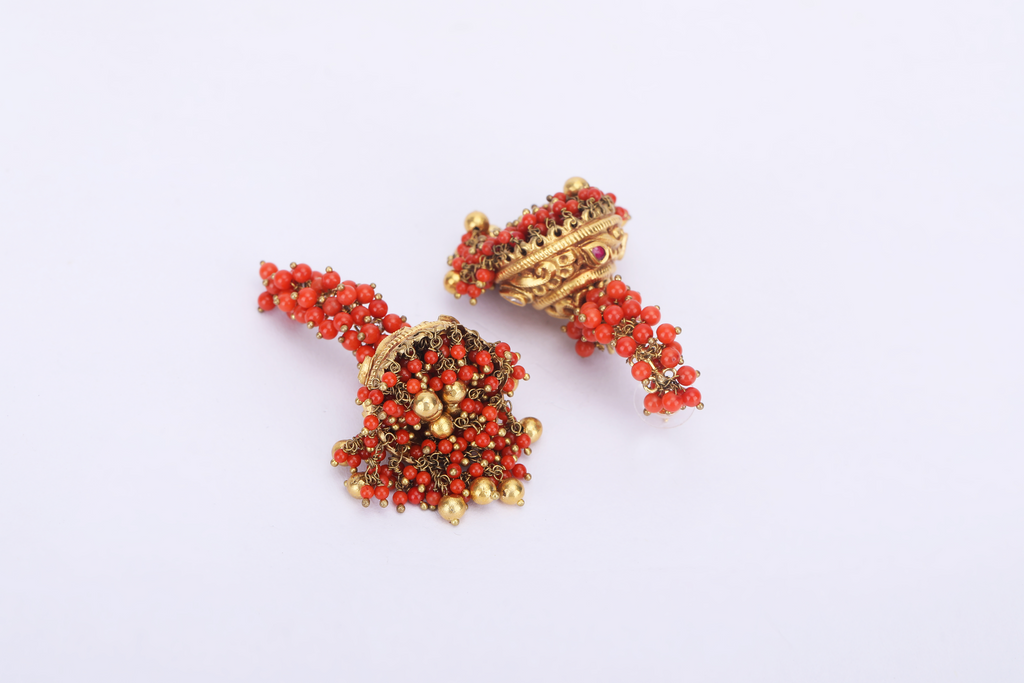 22K GOLD POLKI EARRINGS WITH CORAL BEADS