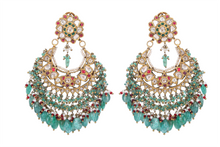 Load image into Gallery viewer, 22K GOLD  POLKI EARRINGS WITH PEARL AND EMERALD HANGINGS