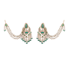 Load image into Gallery viewer, 18K GOLD POKI FUSION EARRINGS STUDDED WITH EMERALDS / PEARL HANGINGS
