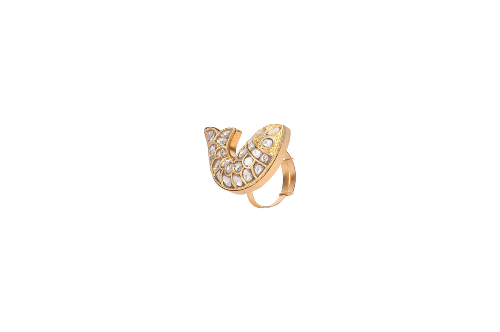 22K  GOLD RING STUDDED WITH UNCUT DIAMONDS