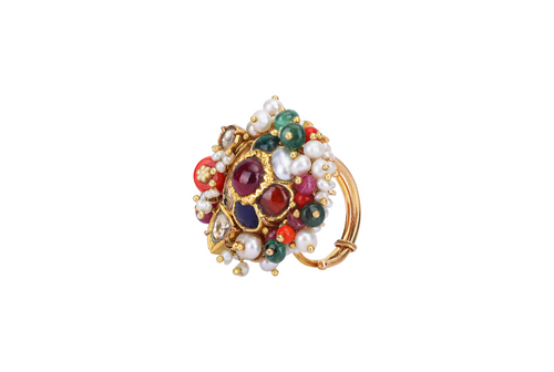 18K GOLD POLKI FUSION NAVRATNA RING