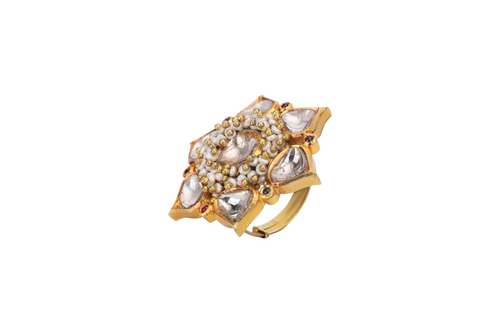 22K  GOLD RING STUDDED WITH UNCUT DIAMONDS