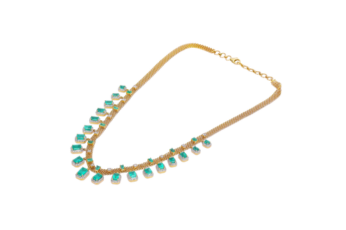 14K GOLD NECKLACE STUDDED WITH DIAMOND & NATURAL GEM STONES