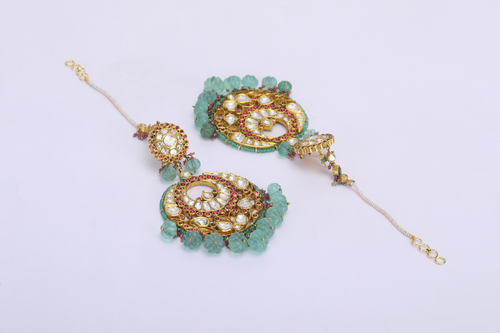 18K GOLD EARRINGS STUDDED WITH TOURMALINE AND UNCUT DIAMONDS