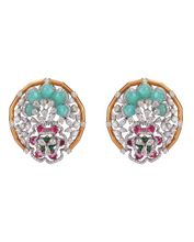 Load image into Gallery viewer, 18K GOLD EARRINGS STUDDED WITH EMERALD RUBY &amp; DIAMONDS