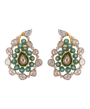 Load image into Gallery viewer, 18K GOLD POLKI EARRINGS STUDDED WITH UNCUT DIAMOND AND EMERALDS